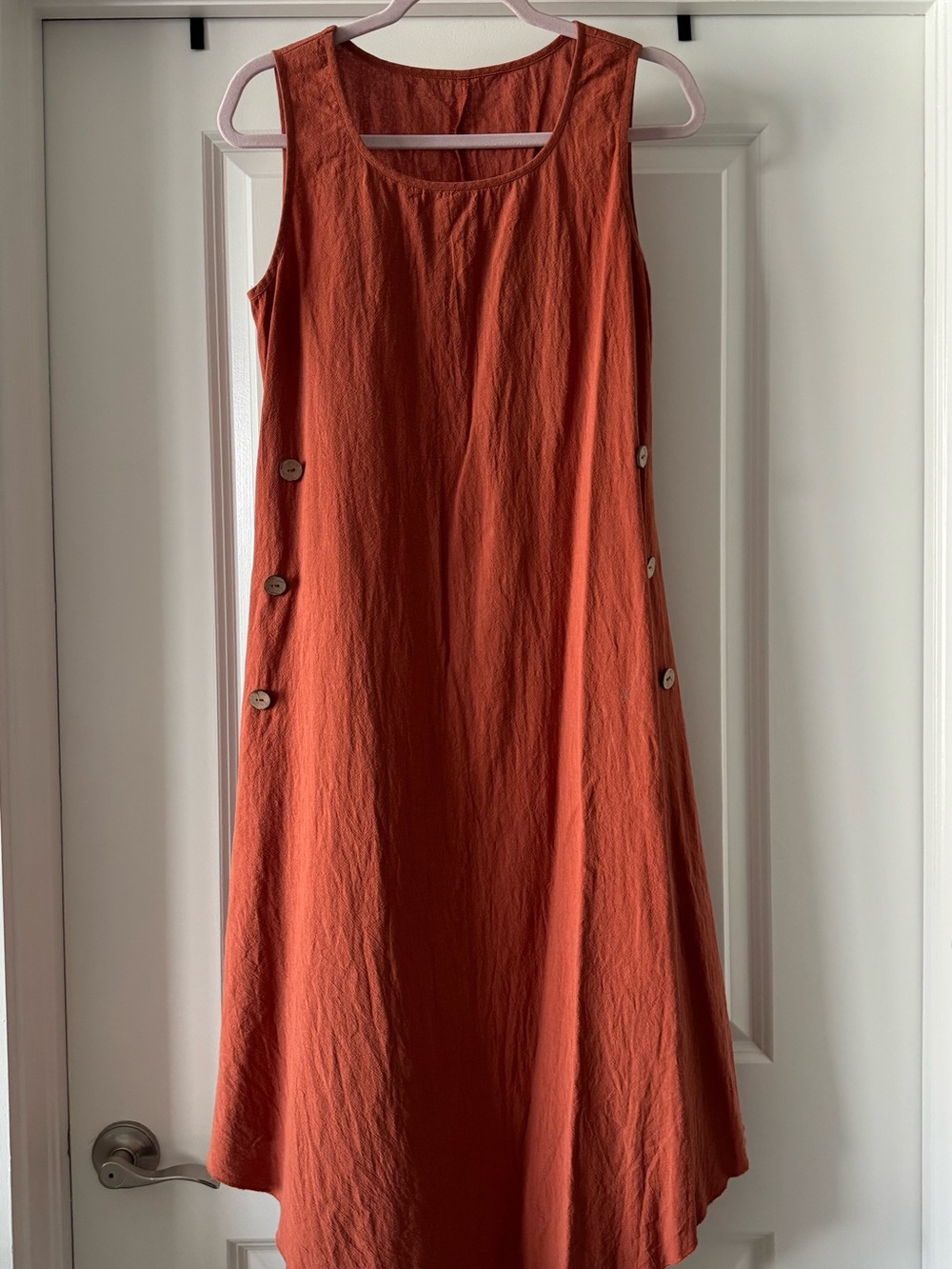 Sleeveless Button-Side A-Line Dress in Rust